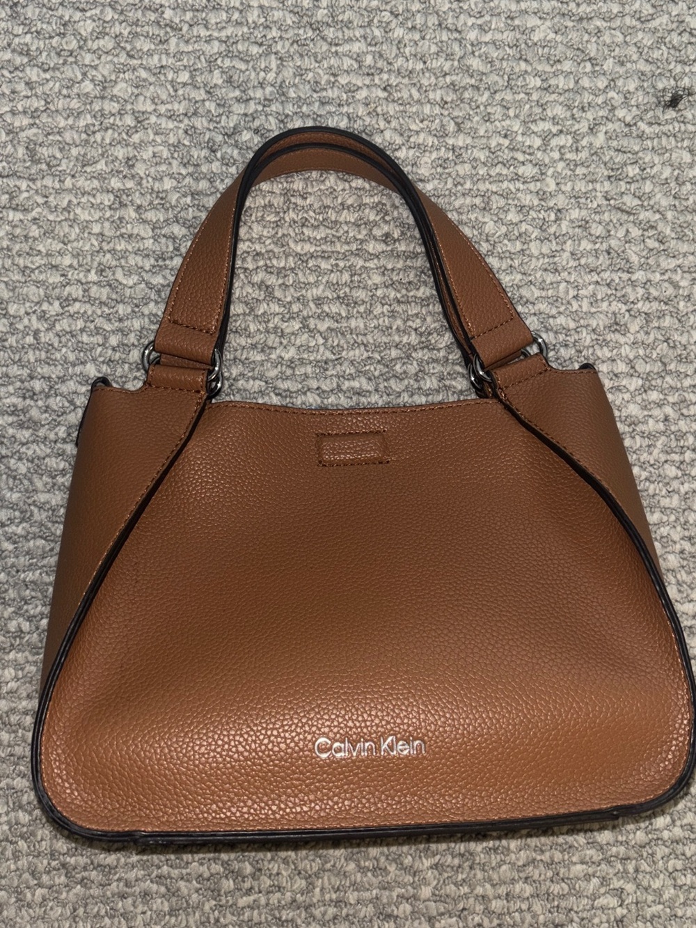 Calvin Klein Cognac Brown Pebbled Leather Shoulder Bag
